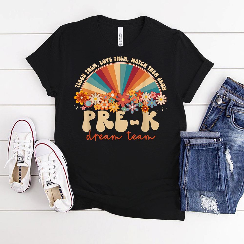 Prek Dream Team Retro Groovy Rainbow Back To School Teacher Shirt Unisex Standard T-Shirt black s