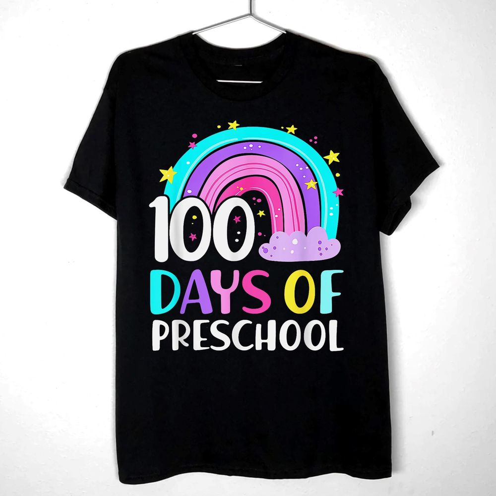 Rainbow Happy 100 Days Of Preschool Teachers Women Kids Shirt Unisex Standard T-Shirt black s