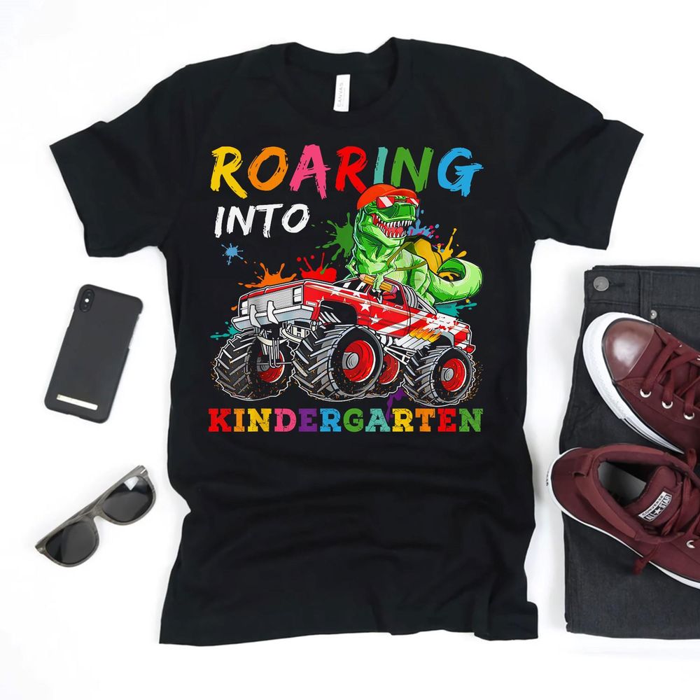 Roaring Kindergarten Cool Dinosaur Back To School Kids Boys Shirt Unisex Standard T-Shirt black s