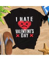 I Hate Valentine's Day Tshirt Anti-valentine Sad Face Heart Shirt Unisex Standard T-Shirt black s